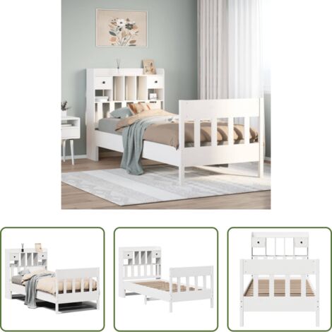 vidaXL Cama sin colchón -  Estructura de cama sin colchón madera maciza blanca 75x190 cm