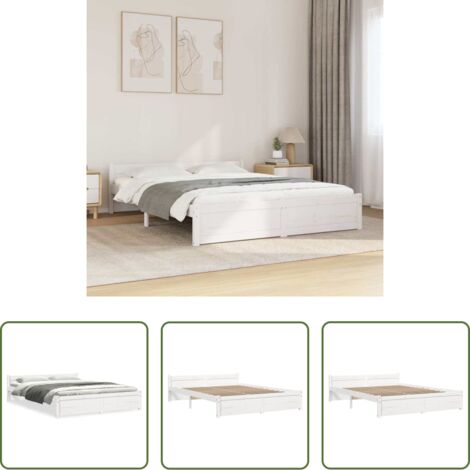 vidaXL Cama sin colchón -  Estructura de cama sin colchón madera maciza blanco 160x200 cm