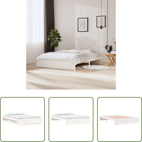 vidaXL Cama sin colchón -  Estructura de cama sin colchón madera maciza blanco 160x200 cm
