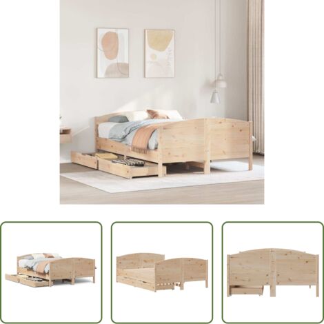 vidaXL Cama sin colchón -  Estructura de cama sin colchón madera maciza de pino 135x190 cm