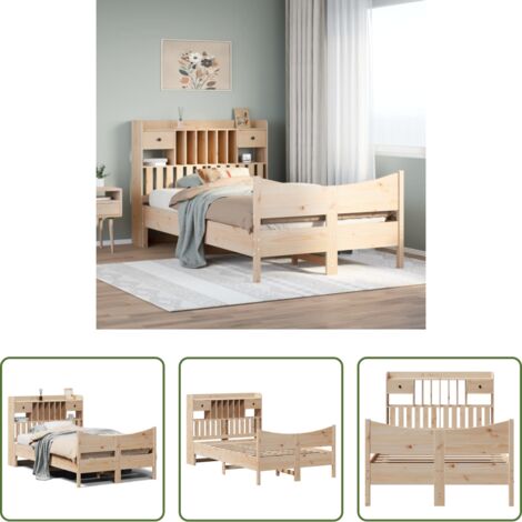 vidaXL Cama sin colchón -  Estructura de cama sin colchón madera maciza de pino 135x190 cm