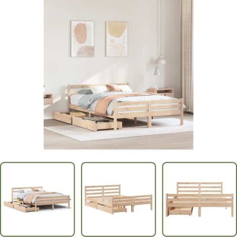 vidaXL Cama sin colchón -  Estructura de cama sin colchón madera maciza de pino 135x190 cm