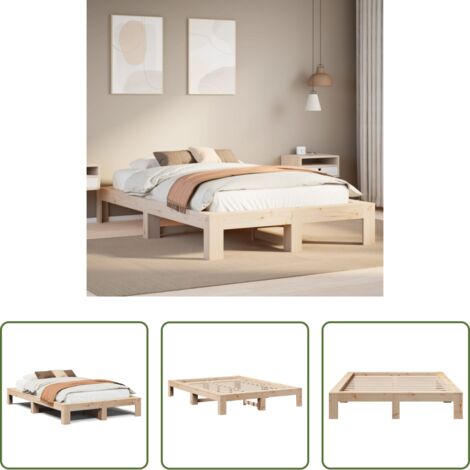 vidaXL Cama sin colchón -  Estructura de cama sin colchón madera maciza de pino 135x190 cm