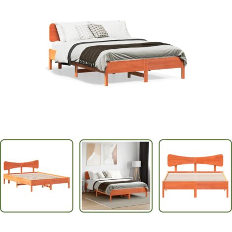 vidaXL Cama sin colchón -  Estructura de cama sin colchón madera maciza marrón 135x190 cm