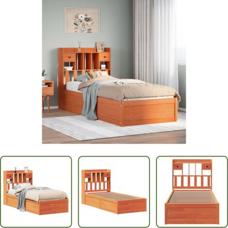 vidaXL Cama sin colchón -  Estructura de cama sin colchón madera maciza marrón 75x190 cm