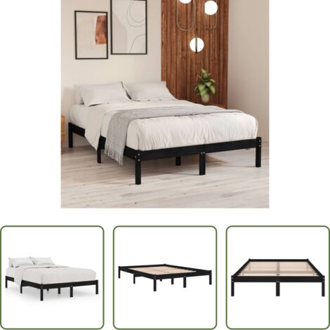 vidaXL Cama sin colchón -  Estructura de cama sin colchón madera maciza negro 200x200 cm