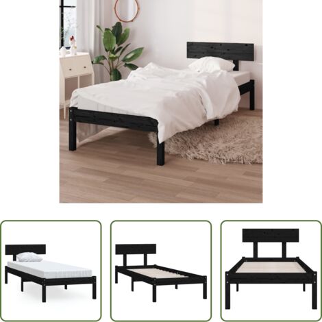 vidaXL Cama sin colchón -  Estructura de cama sin colchón madera maciza negro 90x200 cm
