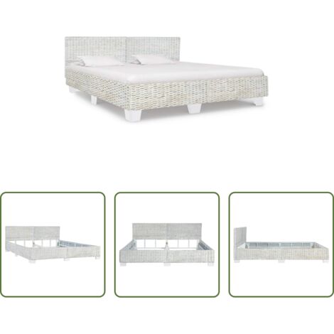 vidaXL Cama sin colchón -  Estructura de cama sin colchón ratán natural gris 180x200 cm