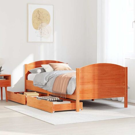 vidaXL Cama sin colchón madera maciza de pino marrón cera 100x200 cm