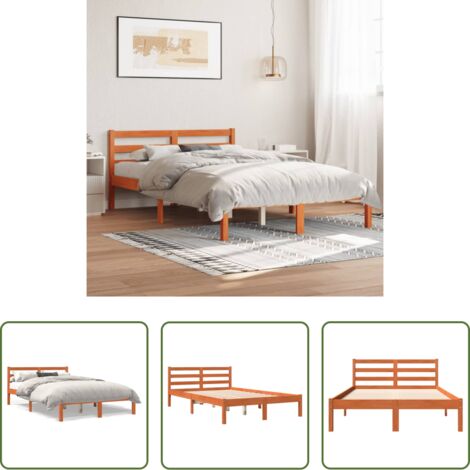 vidaXL Cama sin colchón madera maciza de pino marrón cera 120x200 cm