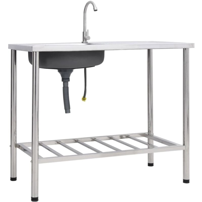 Camping Sink Single Basin with Tap Stainless Steel Vidaxl Silver