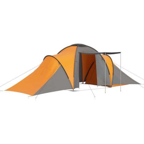 vidaXL Camping Tent 6 Persons Grey and Orange - Grey