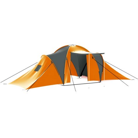 vidaXL Camping Tent 9 Persons Fabric Grey and Orange - Orange