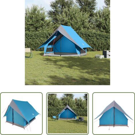 vidaXL Camping -  Tienda Familiar con techo Azul y gris 315 x 286 x 200 cm