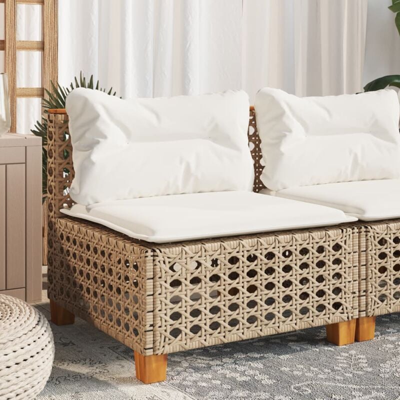 Canapé de jardin sans accoudoirs coussins beige résine tressée - Vidaxl