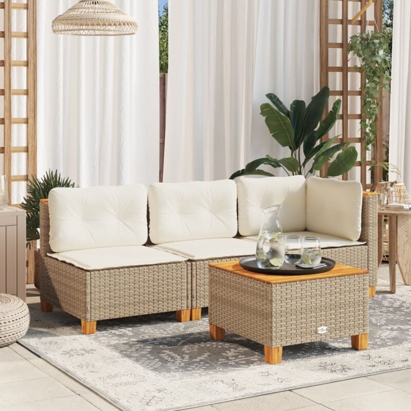 Canapé de jardin avec coussins 3 places beige résine tressée - Vidaxl