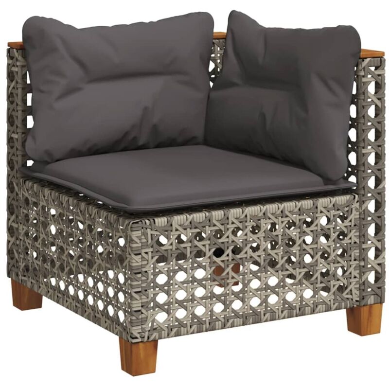 Canapé d'angle de jardin avec coussins gris résine tressée Vidaxl