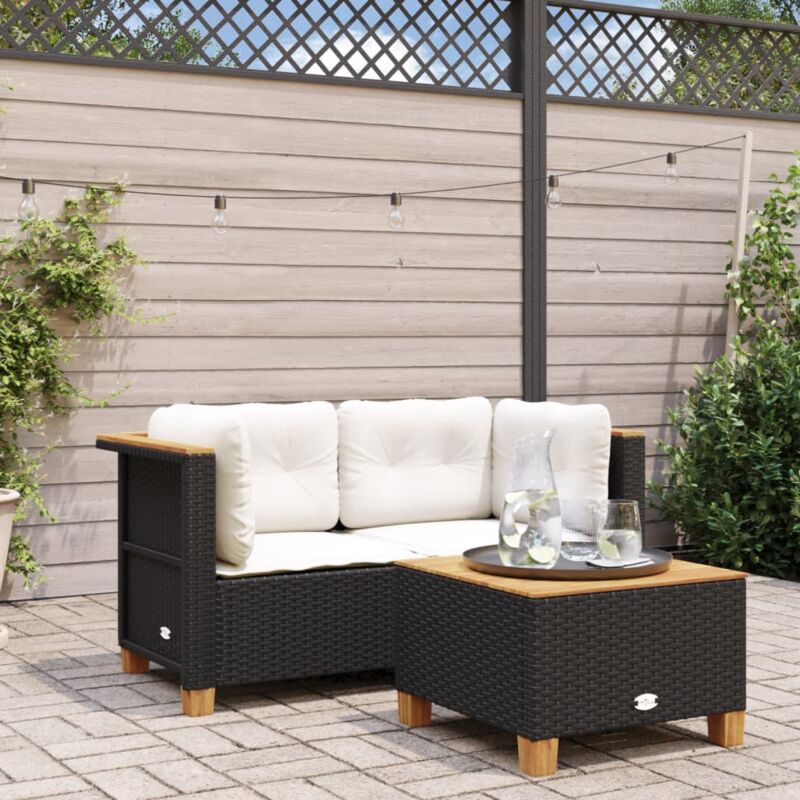 Canapés d'angle de jardin et coussins 2 pcs noir résine tressée Vidaxl