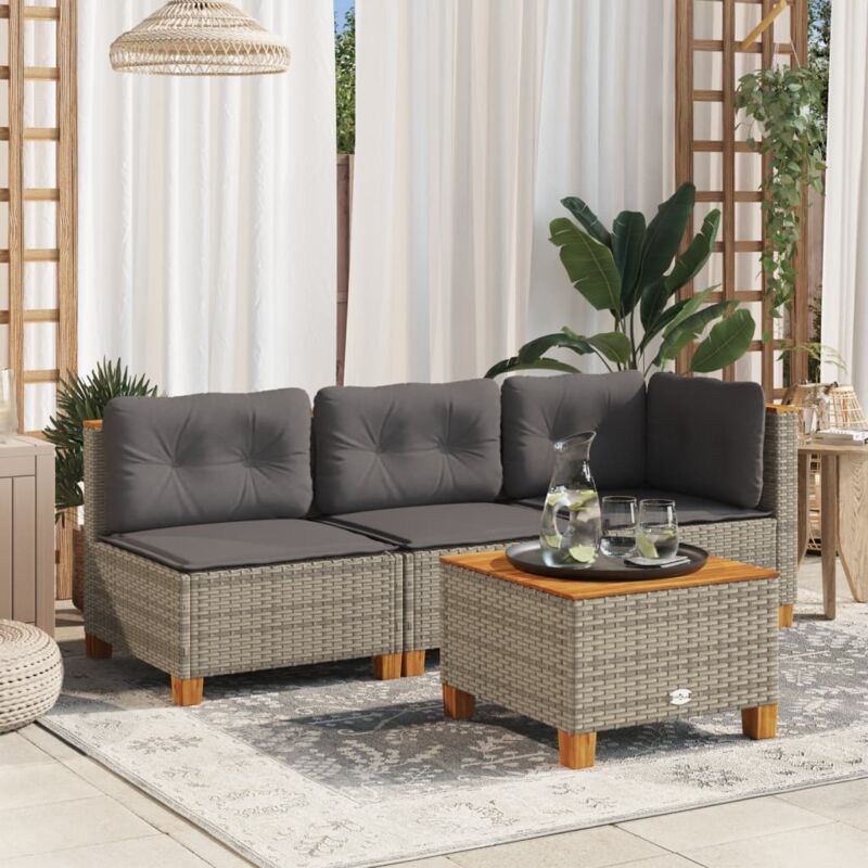 Vidaxl - Canapé d'angle de jardin avec coussins gris résine tressée