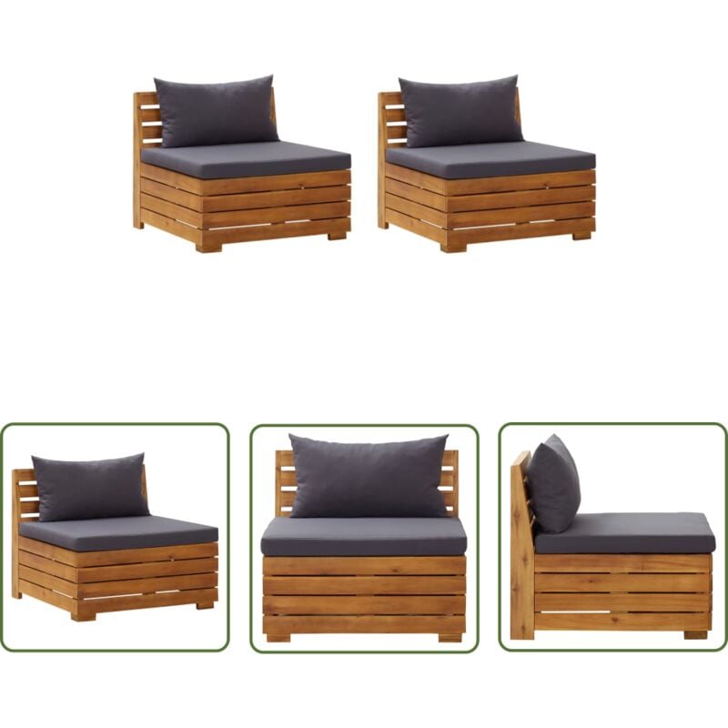 The Living Store Canapé de jardin 2 places avec coussins Bois d'acacia massif - Canapé De Jardin - Mobilier De Jardin - Canapé En Bois - Meubles De