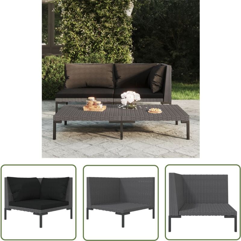 The Living Store Canapé de jardin avec coussins Résine tressée demi-ronde - Canapé De Jardin - Meubles De Jardin - Salon De Jardin - Fauteuil De