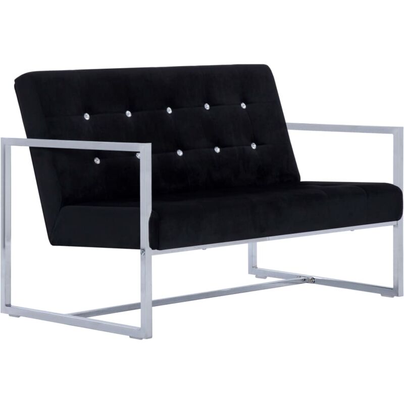 Canapé 2 Places avec Accoudoirs Chrome et Velours Noir
