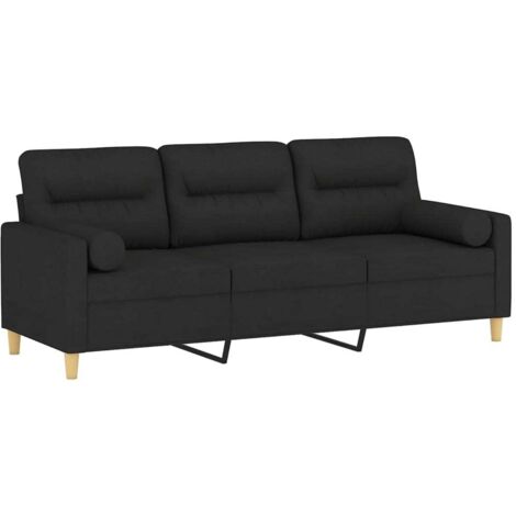 vidaXL Canapé 3 places avec oreillers décoratifs noir 180 cm tissu
