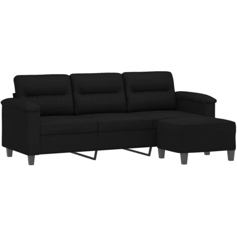 vidaXL Canapé 3 places avec repose-pieds Noir 180 cm Tissu microfibre