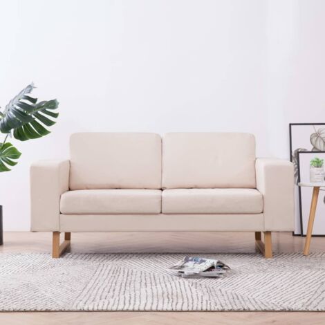 Vidaxl – Canapé 2 places en tissu crème – Largeur 121 cm – Confort optimal avec coussins rembourrés – Cadre en bois robuste