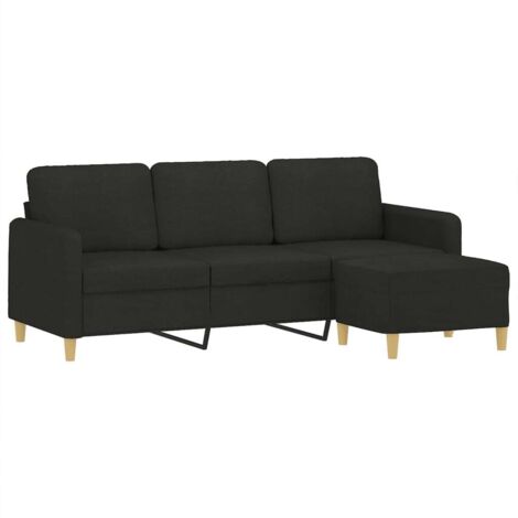 vidaXL Canapé à 3 places avec repose-pieds Noir 180 cm Tissu