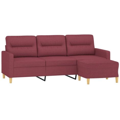 vidaXL Canapé à 3 places avec repose-pieds Rouge bordeaux 180 cm Tissu