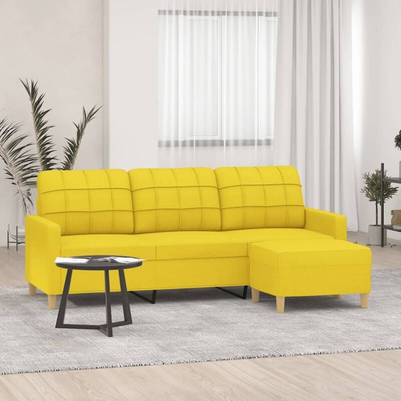 Vidaxl - Canapé à 3 places avec repose-pieds Jaune clair 180 cm Tissu
