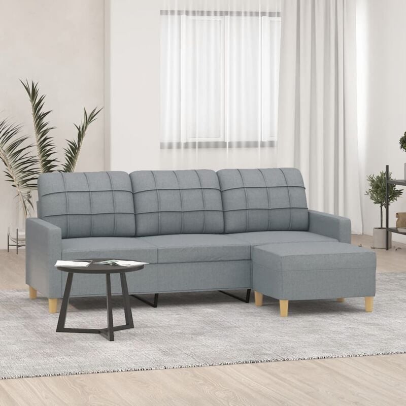 Vidaxl - Canapé à 3 places avec repose-pieds Gris clair 180 cm Tissu