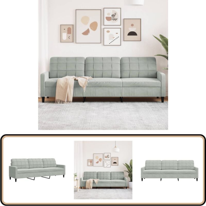 Vidaxl - Canapé à 3 places Gris clair 210 cm Velours
