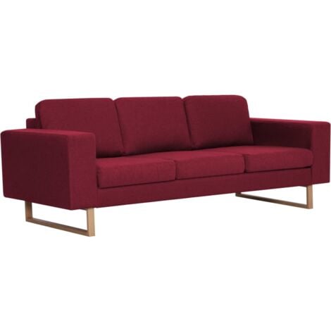 vidaXL Canapé à 3 places tissu rouge bordeaux