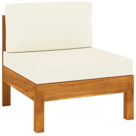 Vidaxl – Canapé central en bois d'acacia massif – Coussins blanc crème – Dimensions 61x63x60 cm – Épaisseur coussin 10 cm
