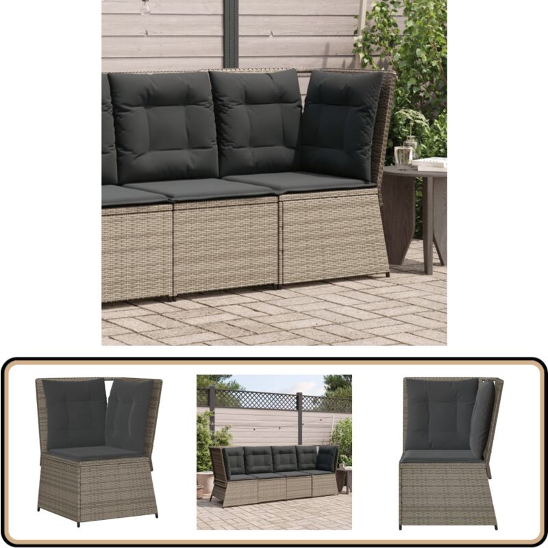 Canapé d'angle de jardin avec coussins gris résine tressée - Vidaxl