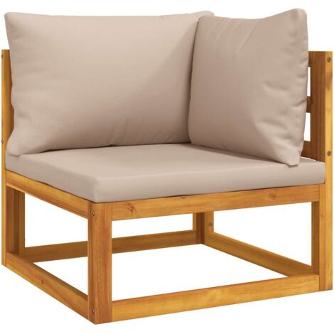 vidaXL Canapé d'angle sectionnel et coussins taupe bois massif acacia