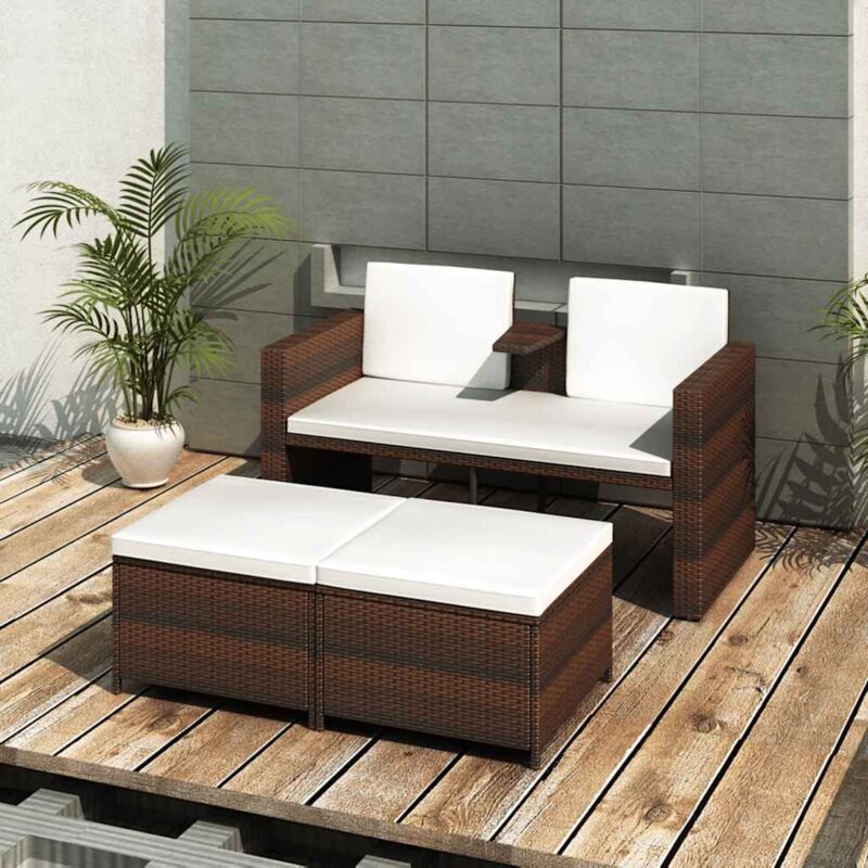 Vidaxl - Salon de jardin 4 pcs avec coussins Résine tressée Marron