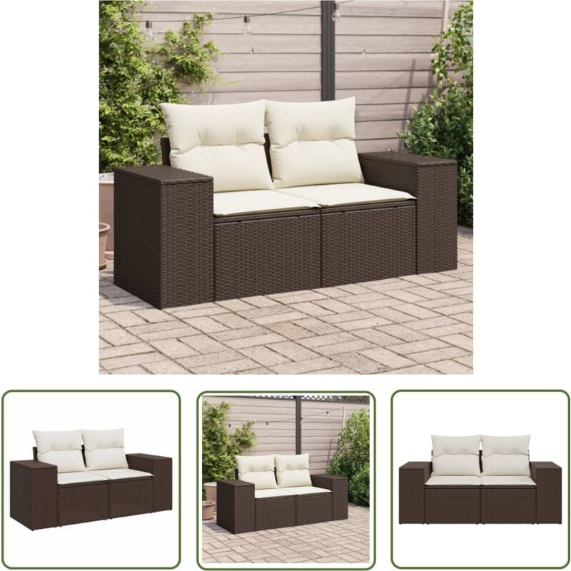 VidaXL Canapé de jardin avec coussins 2 places marron résine tressée