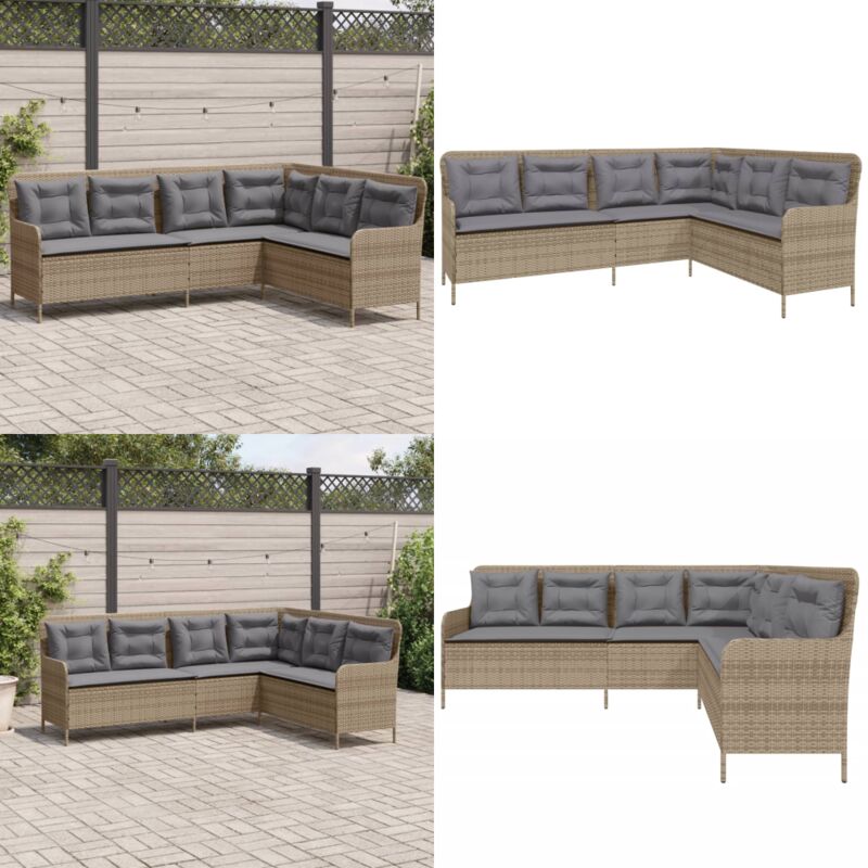 Canapé de jardin avec coussins forme de l beige résine tressée - Vidaxl