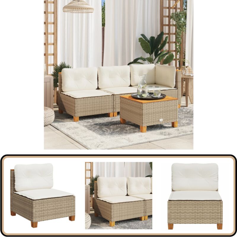 Canapé de jardin sans accoudoirs coussins beige résine tressée - Vidaxl