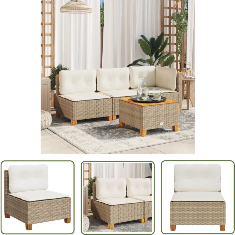 The Living Store - vidaXL Canapé de jardin sans accoudoirs coussins beige résine tressée
