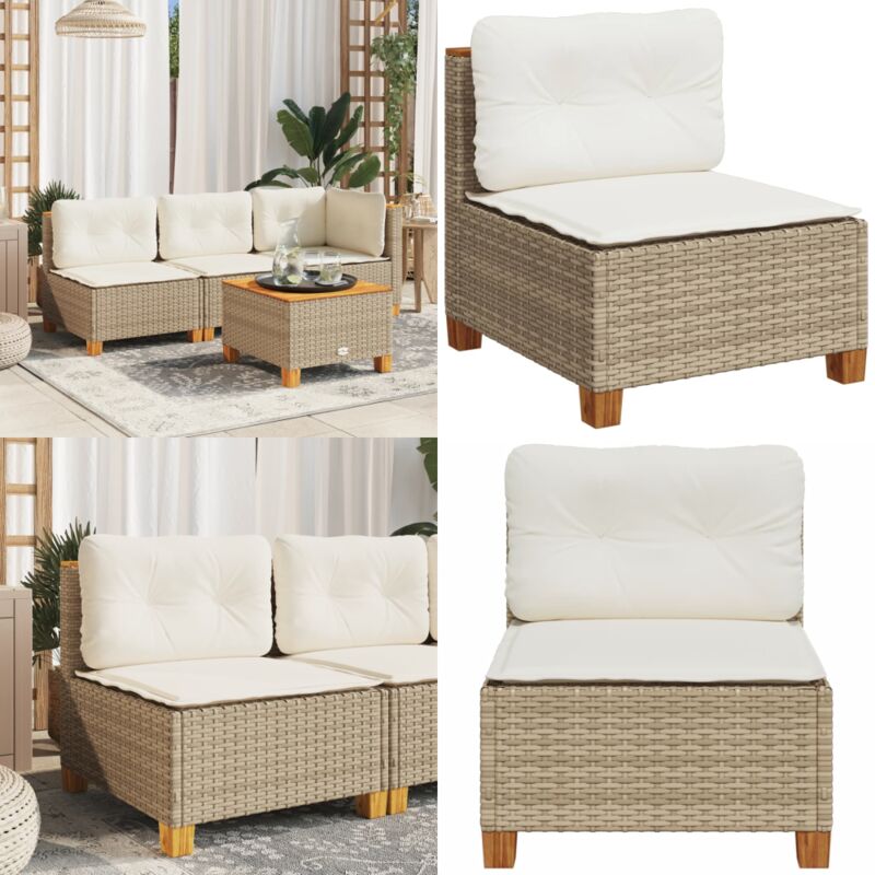Canapé de jardin sans accoudoirs coussins beige résine tressée - Vidaxl