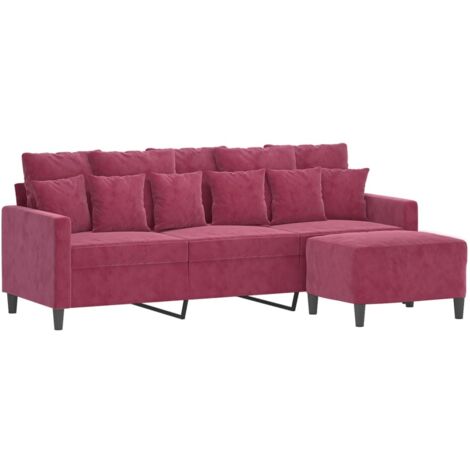 Vidaxl – Canapé droit 3 places avec repose-pieds – Velours rouge bordeaux 180 cm – Confort optimal avec coussins rembourrés