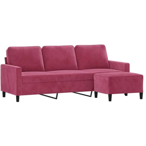 Vidaxl – Canapé droit 3 places avec repose-pieds – Velours rouge bordeaux – Dimensions 198x77x80 cm – Largeur de siège 180 cm