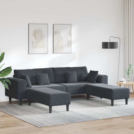 vidaXL Canapé en velours avec coussin 3 pcs Gris foncé 208 cm Velours