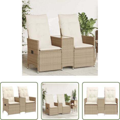 vidaXL Canapé inclinable -  Canapé de jardin inclinable 2 places avec table beige rotin