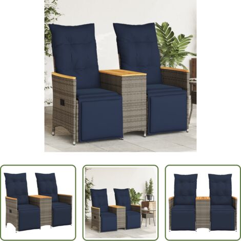 vidaXL Canapé inclinable -  Canapé de jardin inclinable 2 places avec Table en résine tressée grise