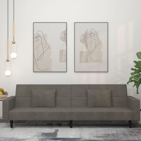 Vidaxl – Canapé-lit 2 places gris foncé en velours – Dimensions déplié 220x100cm – 2 oreillers inclus – Confort optimal pour invités